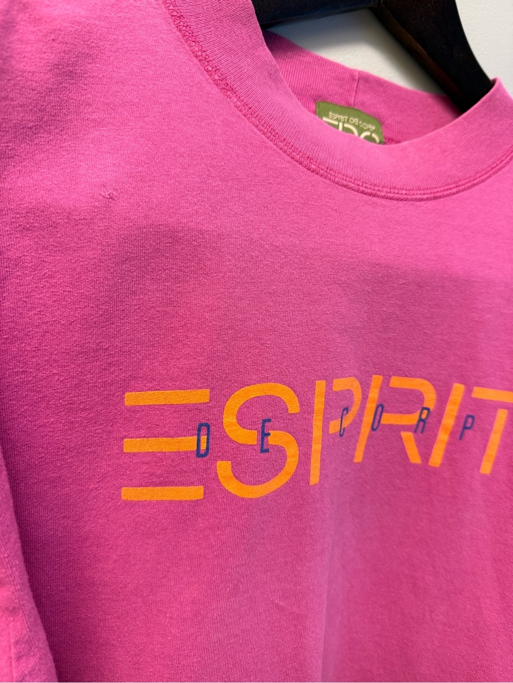 Vintage 80s ESPRIT pink logo long sleeve tee 100% cotton - Picture 2 of 8